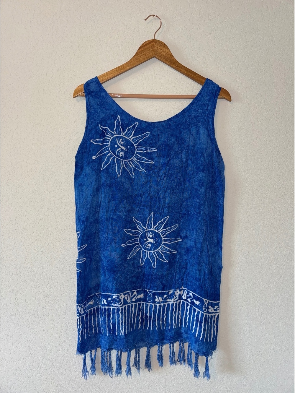 Blue Tie Dye Sun Dress with Fringe
